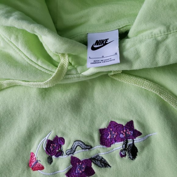 Nike NSW Club Floral Embroidered Logo Green Fleece Pullover Hoodie - Picture 6 of 10